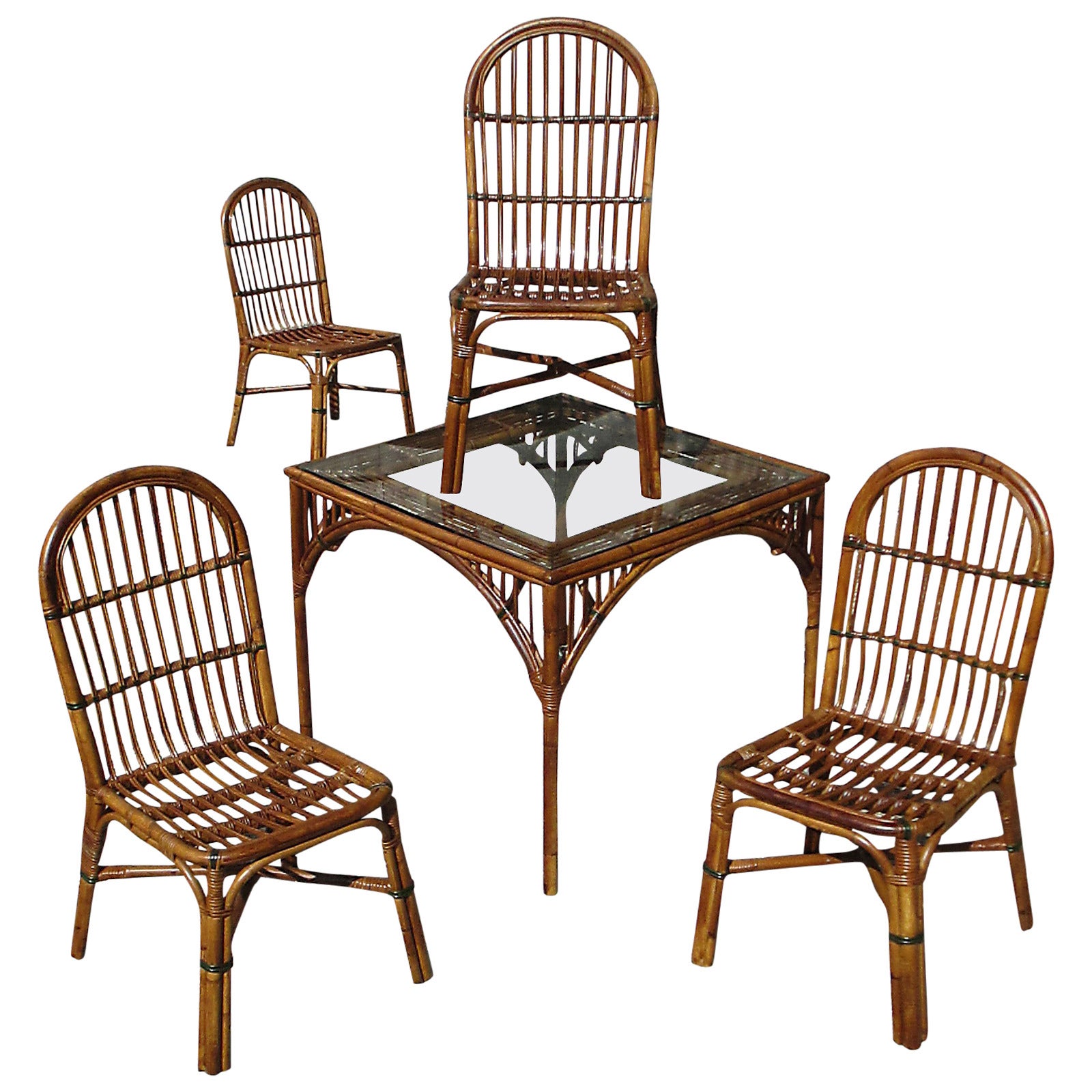 Five-Piece Stick Wicker Dining Set For Sale