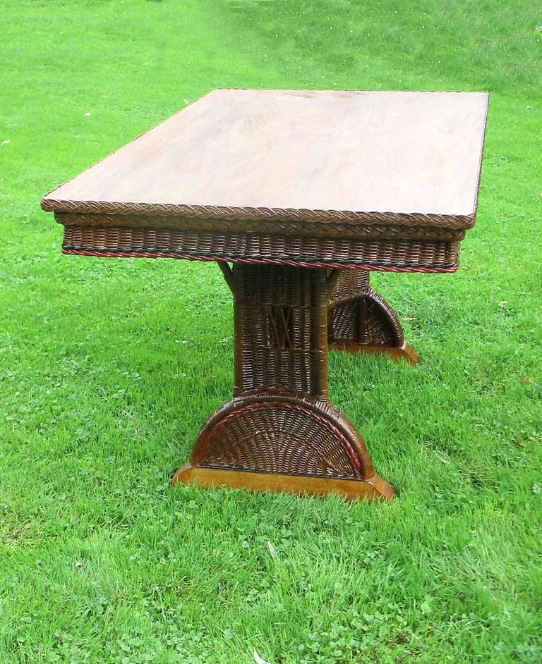 American Art Deco Wicker Library/Dining Table For Sale