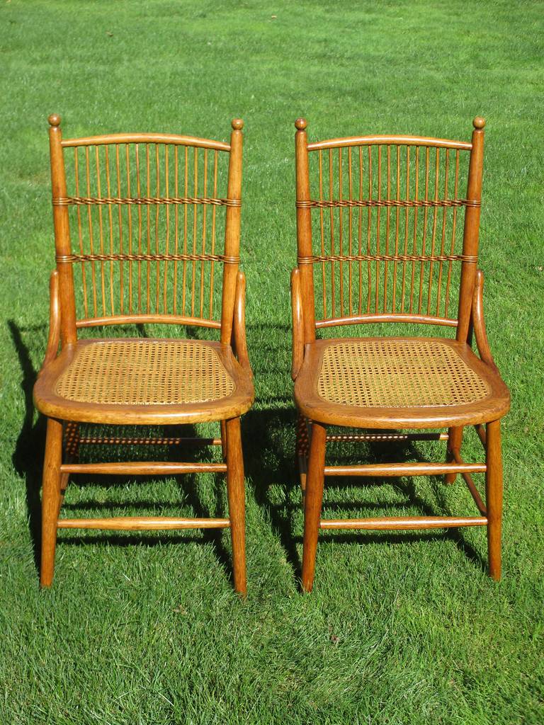 North American Matching Pair Wicker Side Chairs
