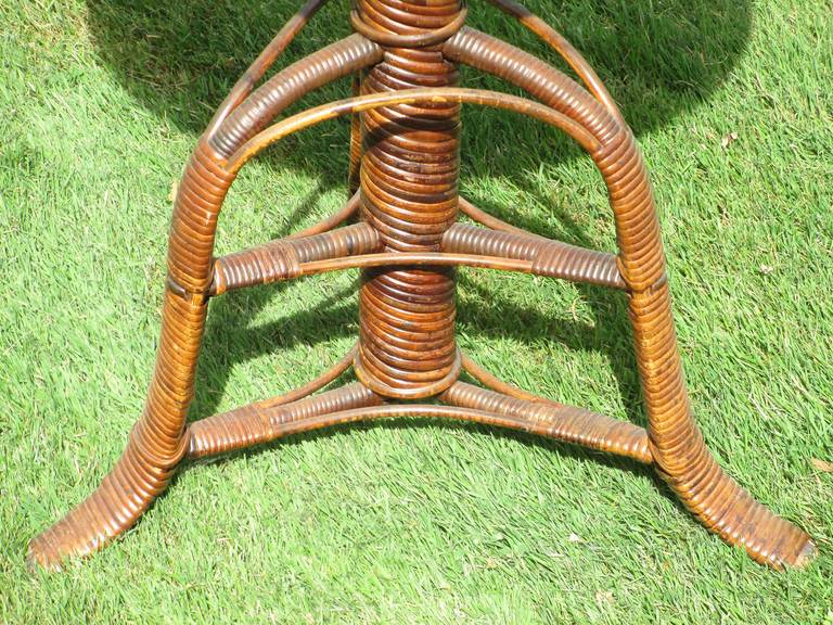 Rare Early Rattan Pedestal Marble-Top Table For Sale 1