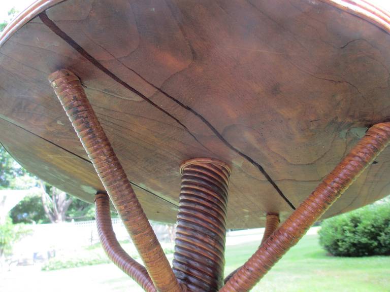Rare Early Rattan Pedestal Marble-Top Table For Sale 4