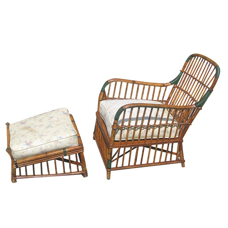 MATCHING STICK WICKER CHAIR and OTTOMAN at 1stDibs