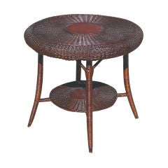 Antique Serpentine Rolled Round Wicker Table