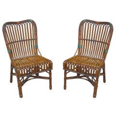 MATCHING PAIR STICK WICKER SIDE CHAIRS
