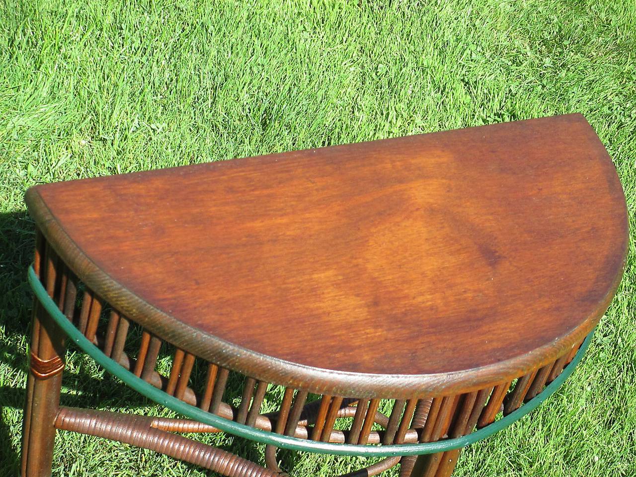 20th Century Stick Wicker Demilune Table For Sale