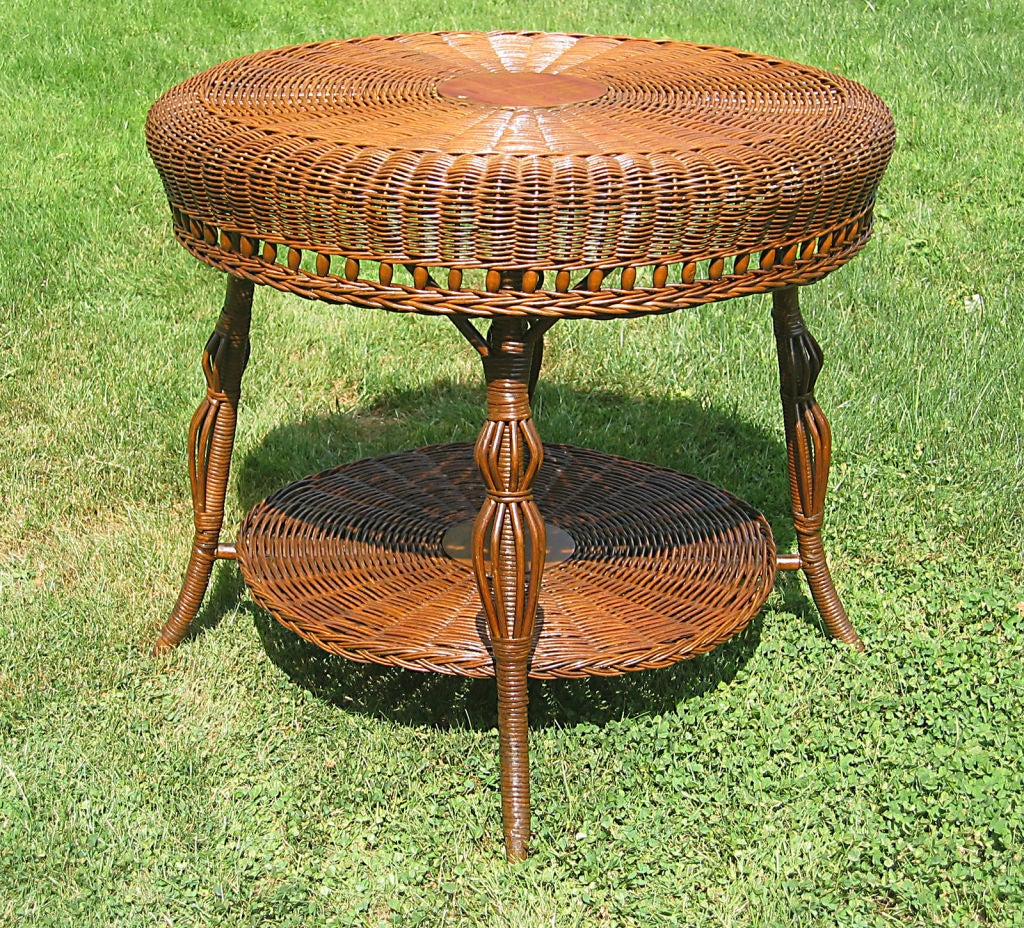 American Victorian Serpentine Rolled Wicker Table For Sale