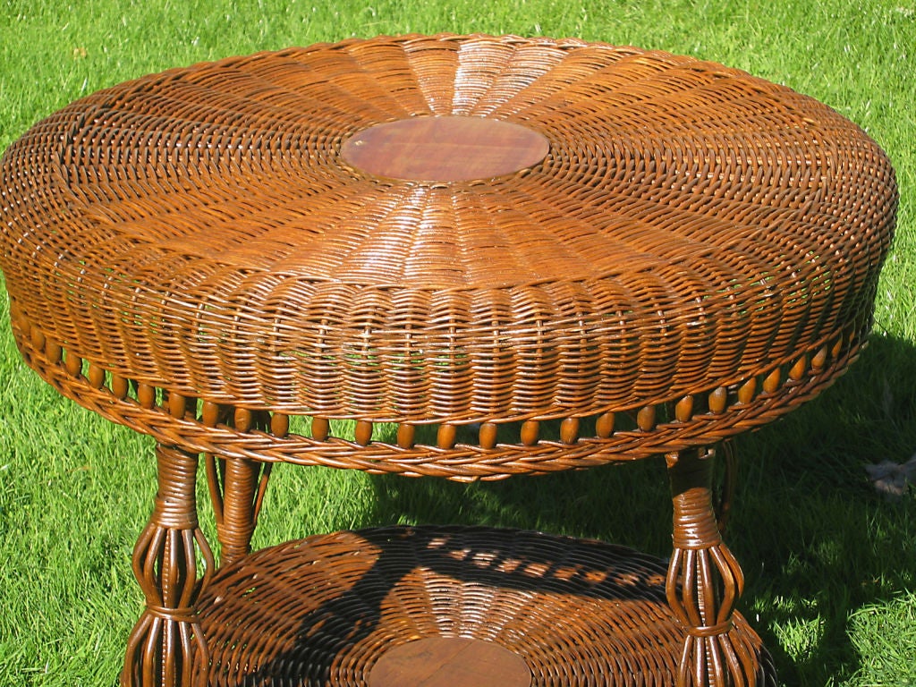 Woven Victorian Serpentine Rolled Wicker Table For Sale