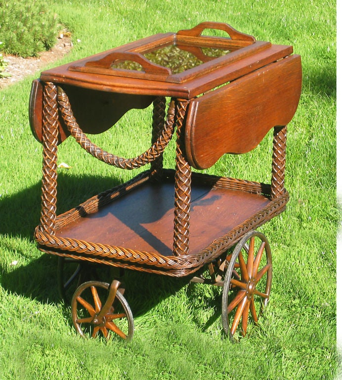 ARTS & CRAFTS WICKER TEA CART