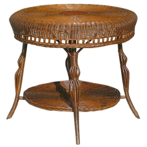 Victorian Serpentine Rolled Wicker Table For Sale