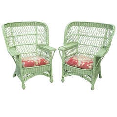 Antique Matching Pair Bar Harbor Wicker Armchairs