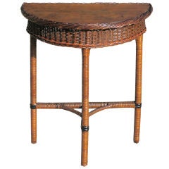Antique ART DECO DEMI-LUNE WICKER TABLE
