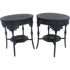 MATCHING PAIR VICTORIAN WICKER END TABLES