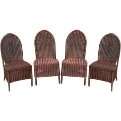 Antique Set of Four Art Deco Wicker Dining Chairs