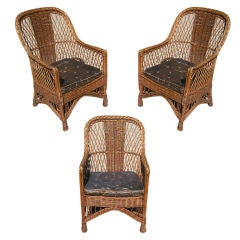 Antique MATCHING SET OF 3 MISSION WICKER BAR HARBOR ARMCHAIRS