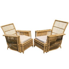 PAIR HIGH STYLE STICK WICKER ARMCHAIRS