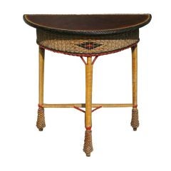 ART DECO DEMI-LUNE WICKER TABLE