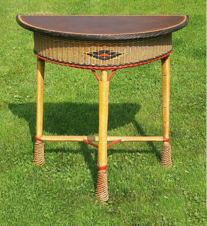 ART DECO DEMI-LUNE WICKER TABLE