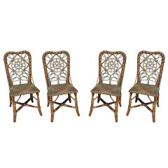 SET OF FOUR FRENCH WICKER BISTRO CHAIRS