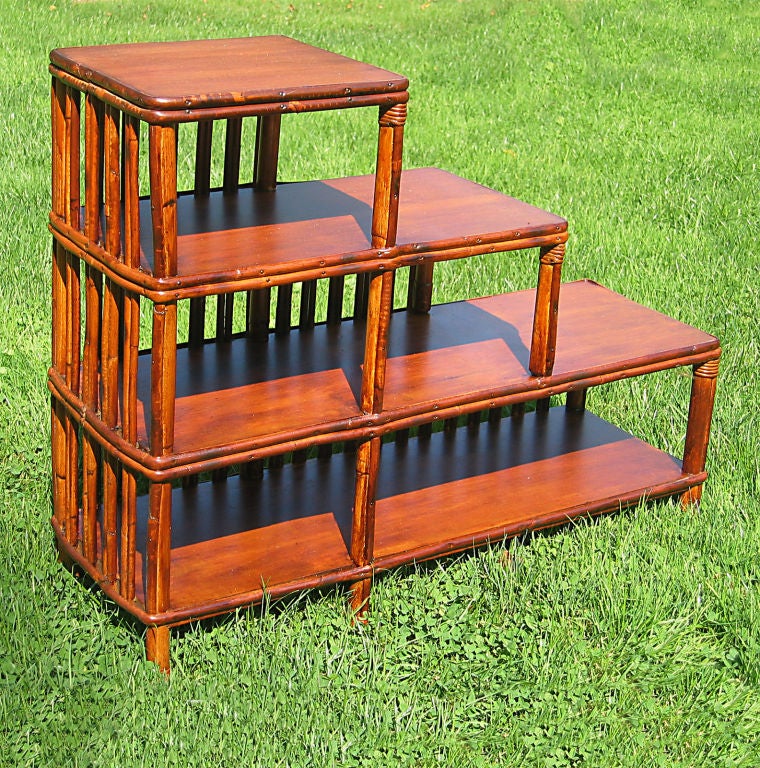 American FOUR-TIER STICK WICKER END TABLE