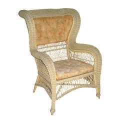 Antique Victorian Rolled Arm Wicker Wingback Armchair