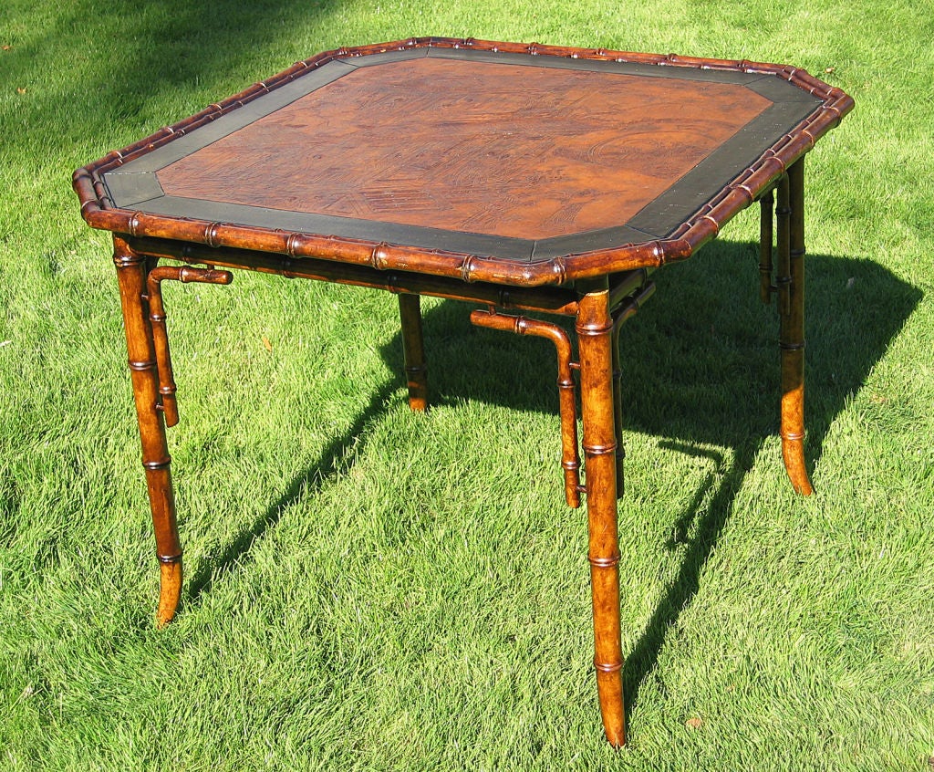Faux Bamboo Game Table In Excellent Condition For Sale In Sheffield, MA