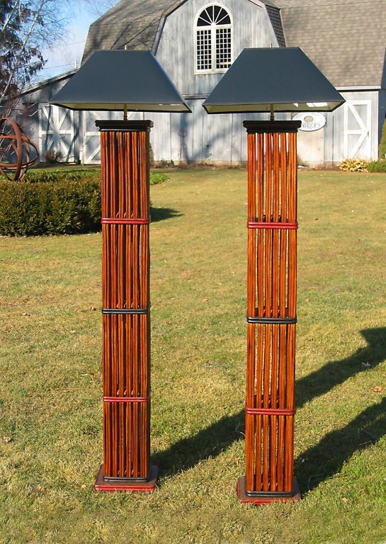 Matching Pair Stick Wicker Floorlamps