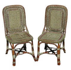 Antique MATCHING PAIR FRENCH WICKER BISTRO CHAIRS
