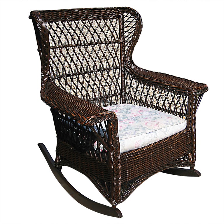Bar Harbor Wicker Wingback Rocker at 1stDibs