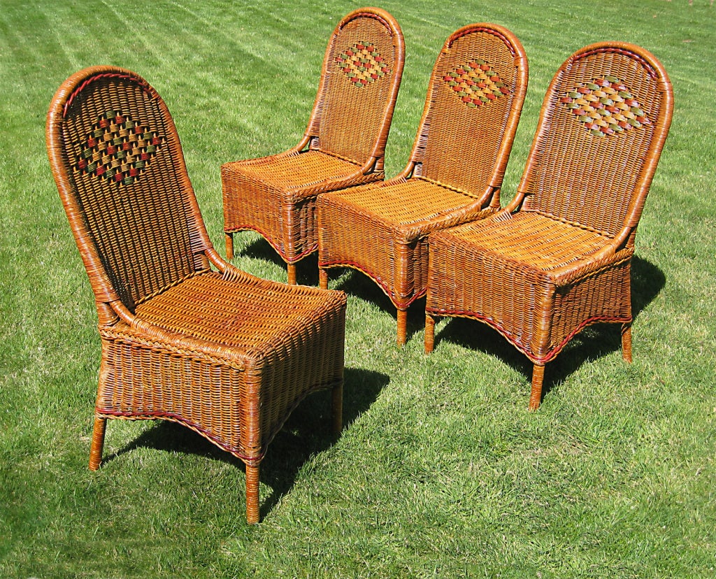 SET OF FOUR ART DECO WICKER DINING CHAIRS