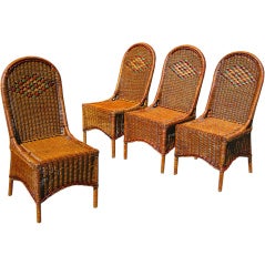 Antique SET OF FOUR ART DECO WICKER DINING CHAIRS
