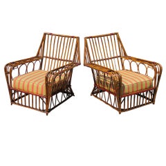 Vintage Matching Pair Stick Wicker Armchairs