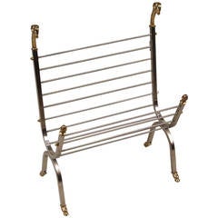 Maison Jansen Style Brass and Steel Magazine or Newspaper Rack