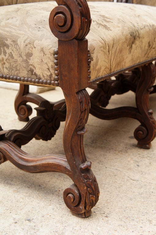 19th Century Jacobean Throne Style Hall Bench with Matching Arm Chair