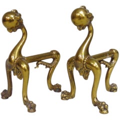 Diminutive Brass Antique Andirons