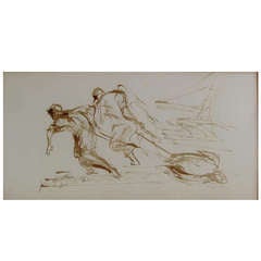 John Groth, Men Pulling Turtle, ink wash 4