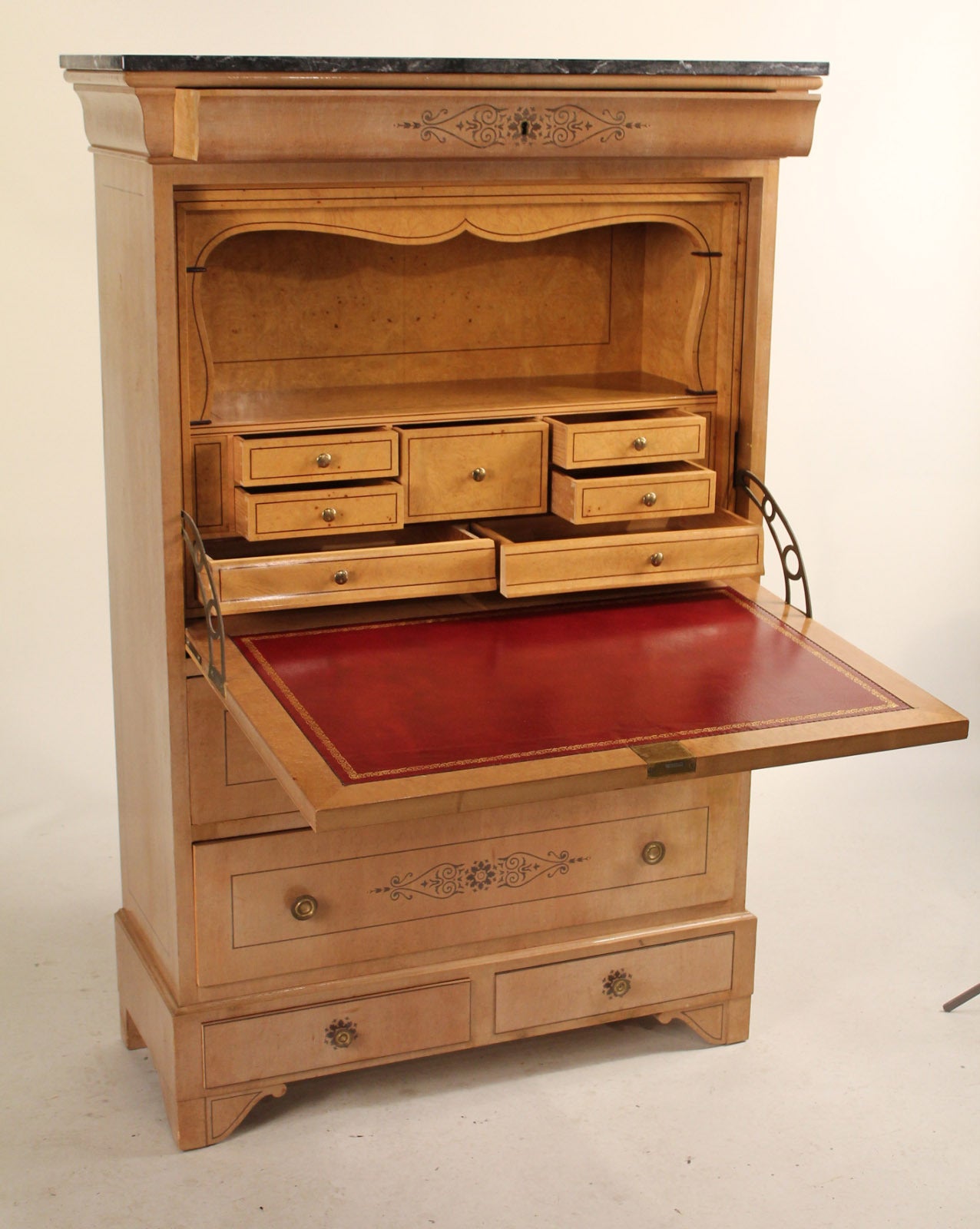 Biedermeier-Style Burl Wood Fall Front Secretary 2