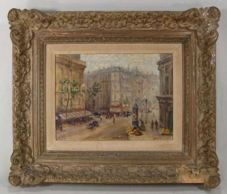 French School, early 20th century, 'Boulevard des Italiens', oil on canvas laid down on board, signed 'Gagni' lower right; backboard titled, framed.