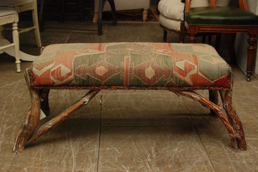 rug covered bench