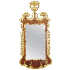 George II Walnut and Gilded Rococo Mirror