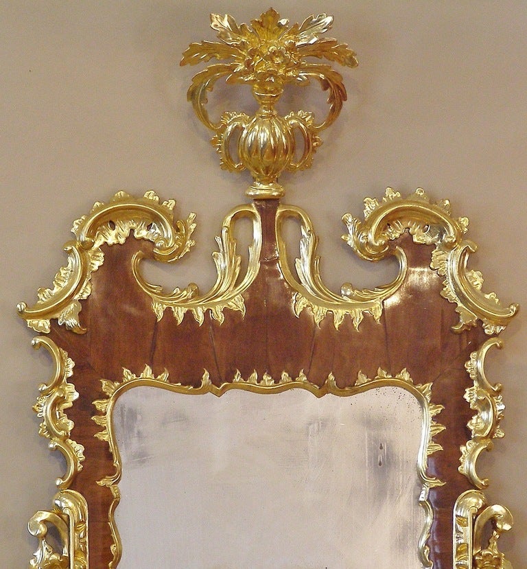 George II Walnut and Gilded Rococo Mirror