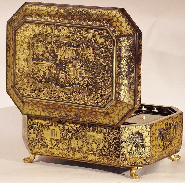 Chinese Export Lacquer Sewing Box 1