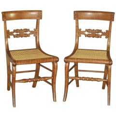 Two Pairs of American Tiger Maple Neoclassical Side Chairs, Ca. 1820