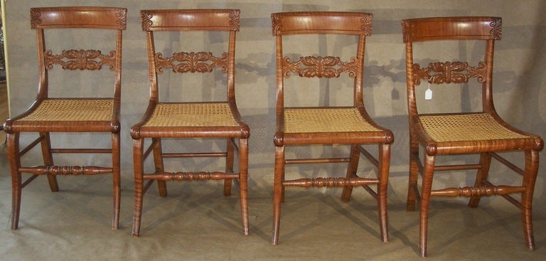 Two Pairs of American Tiger Maple Neoclassical Side Chairs, Ca. 1820 3