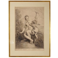 Print Engraving after Watteau "L'Amour desarme" Love disarmed