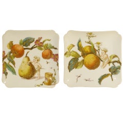 Pair of French Porcelain Fruit Motif Square Dishes