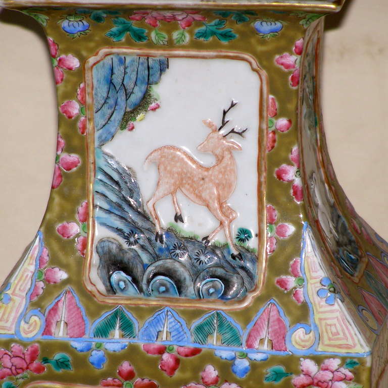 Pair Chinese Export Famille Rose Porcelain Vases Converted to Lamps, ca. 1850 1