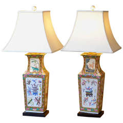 Pair Chinese Export Famille Rose Porcelain Vases Converted to Lamps, ca. 1850