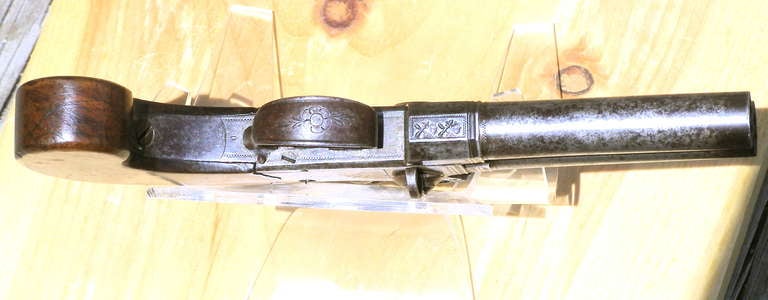 Steel Engraved English Flint Lock Double Barrel 45 Guage Pocket Pistol