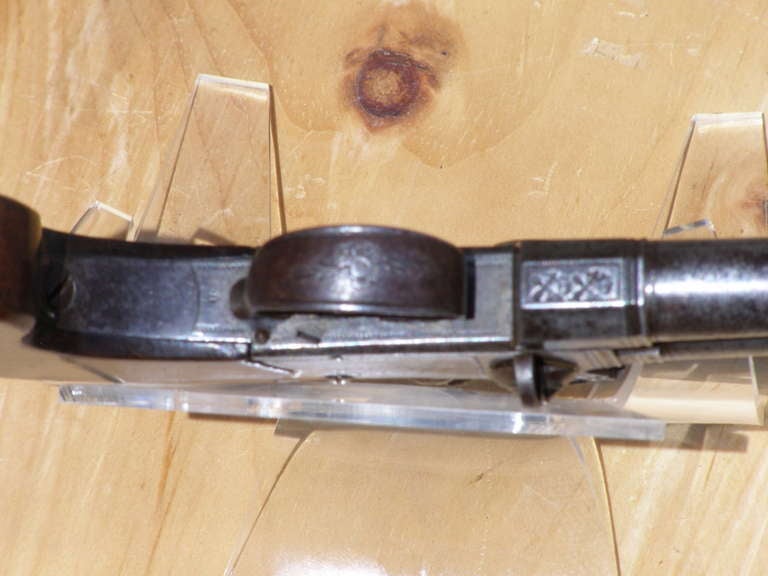 Engraved English Flint Lock Double Barrel 45 Guage Pocket Pistol 1