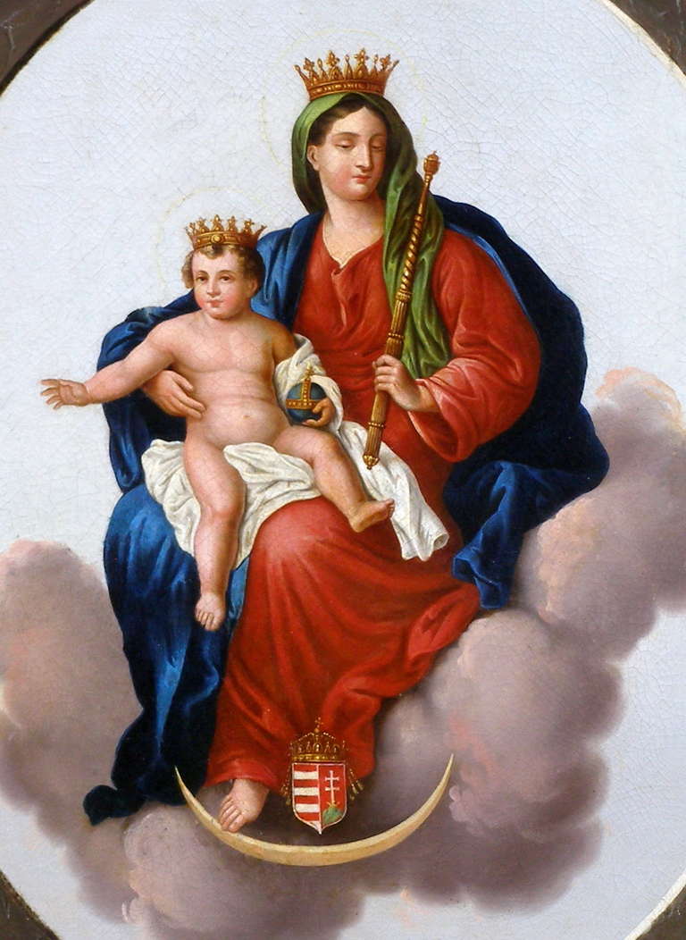 Medieval 19th Century Hungarian Portrait of Madonna and Child